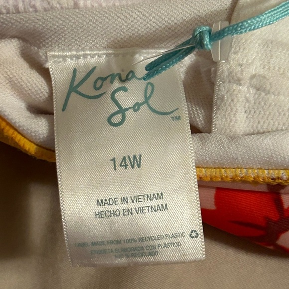 Kona Sol Women’s 14W Twist Bandeau One Piece Swimsuit Yellow Floral Swim - Picture 8 of 13